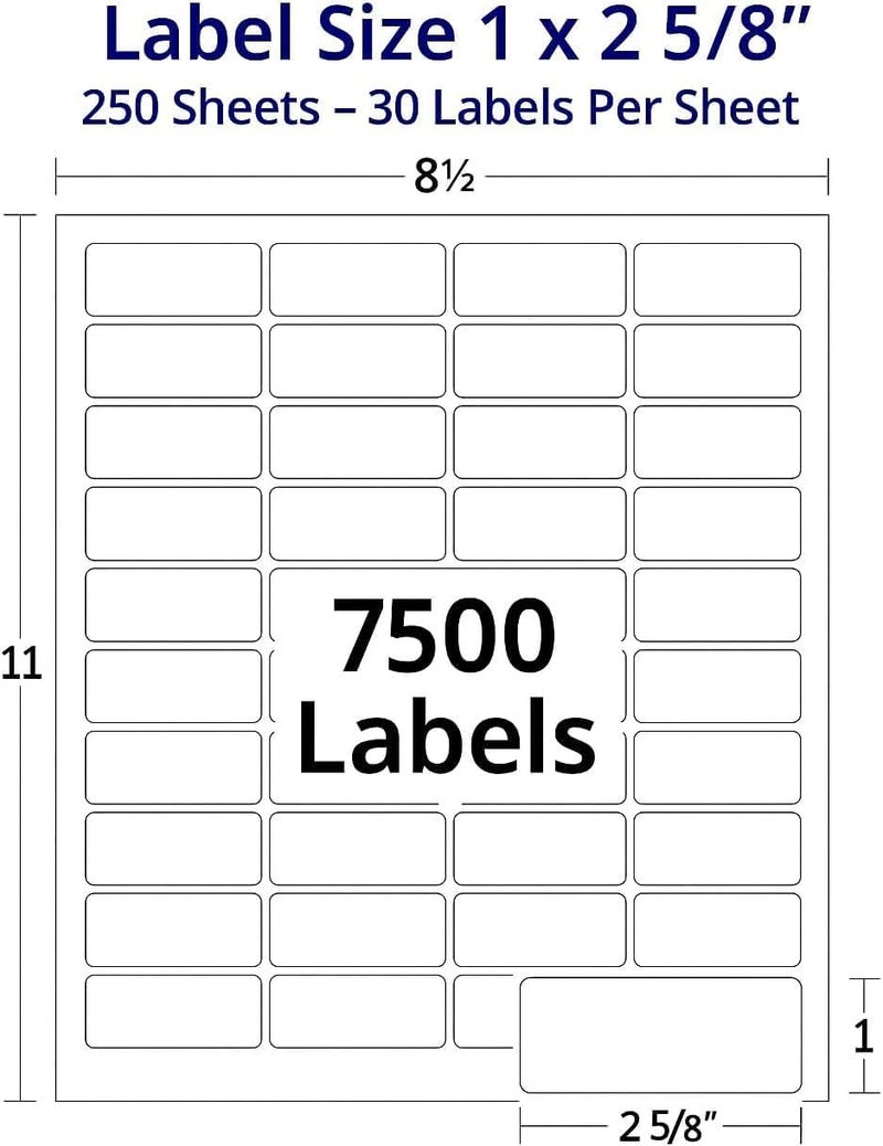 Blank Labels Easy Peeling Printable Address Shipping Labels, 2.625" x 1" | Customizable Sticker | White | 7500 Blank Mailing and Shipping Labels | Inkjet and Laser Printer Guaranteed | Blank Labels - Image 1